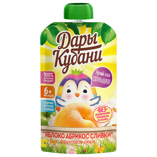 Пюре фруктовое Дары Кубани Яблоко-абрикос-сливки, с 6 месяцев