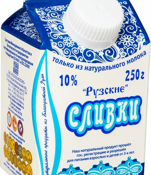 Сливки Рузское Молоко 10%, 250г