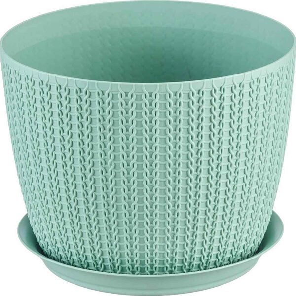Кашпо Idea Вязание цвет: фисташковый, с поддоном 155 мм
