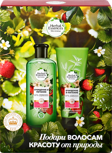 Набор подарочный женский HERBAL ESSENCES Белая клубника и сладкая мята Шампунь без силиконов, 250мл+Бальзам-ополаскиватель для волос, 180мл