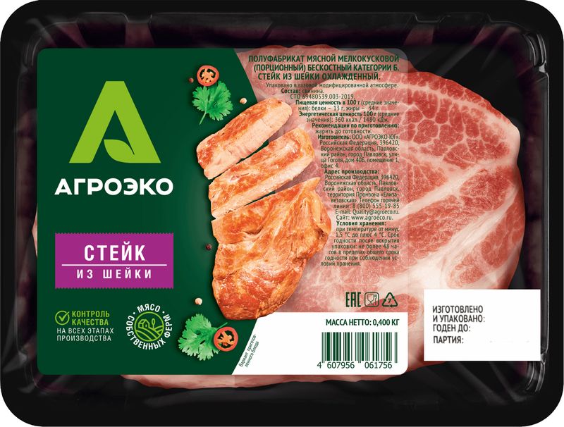 

Стейк Агроэко из шейки свинины 400 г