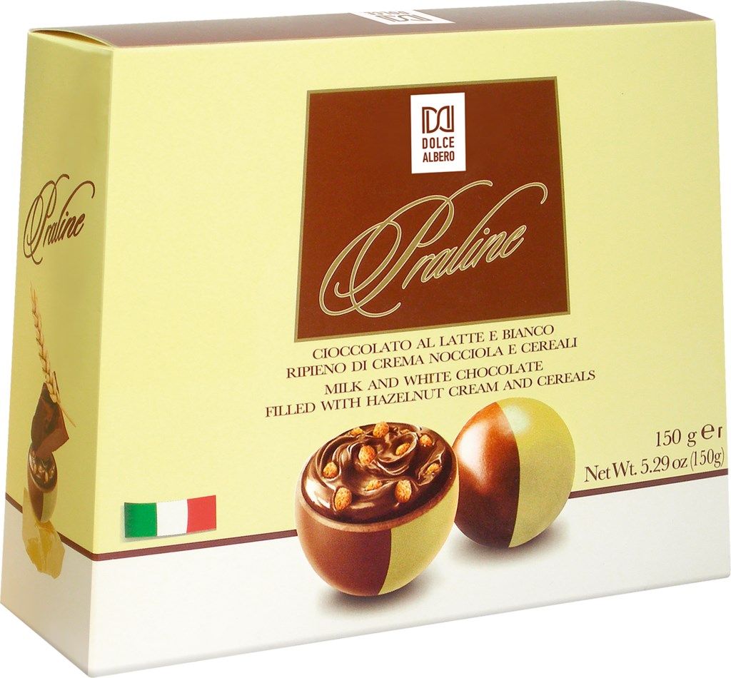 

Конфеты Dolce Albero Praline из молочного и белого шоколада с мягкой ореховой начинкой