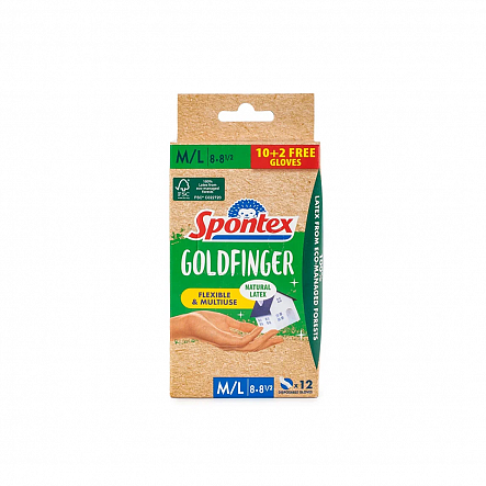 Перчатки латексные Spontex Goldfinger M/L, 12 шт