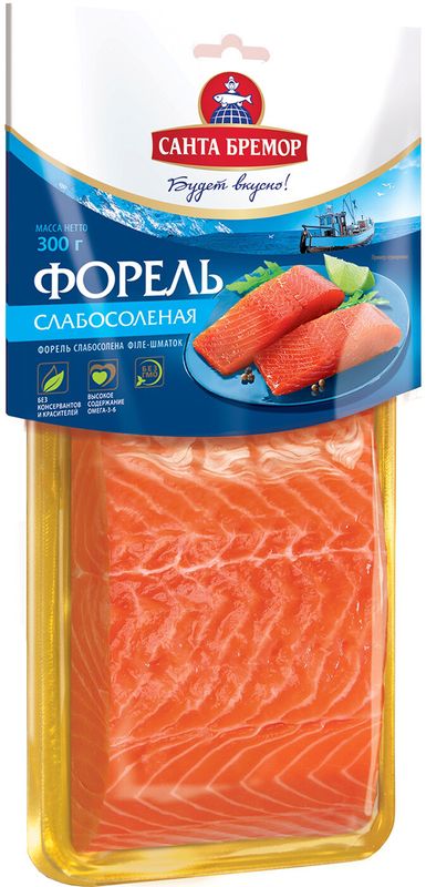 

Форель слабосоленая Санта Бремор филе-кусок 300 г