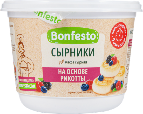 

Масса сырная Bonfesto Сырники из рикотты 25% без змж 500 г