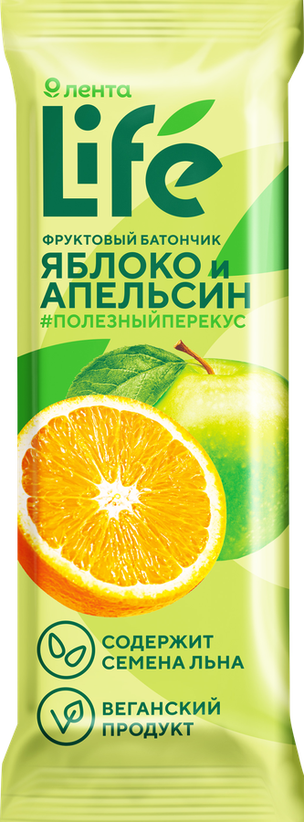 

Батончик фруктовый Лента Life Яблоко и апельсин 33 г