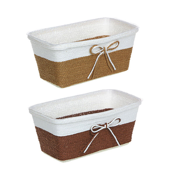 Кашпо Inbloom плетеное с бантиком 23.5х14х10 см, бумажная лоза, пп, в ассортименте