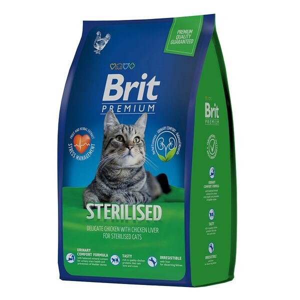 Корм для кошек BRIT Premium Cat для стерилизованных, курица сух.