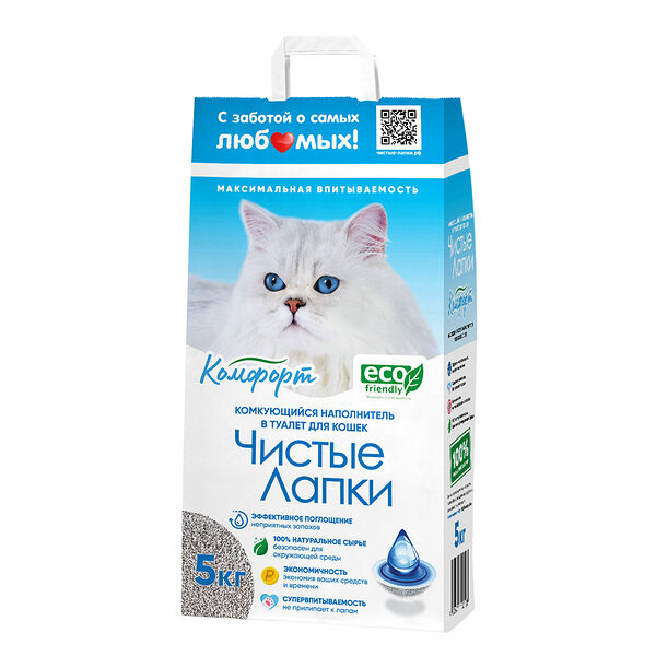 Наполнитель для кошачьего туалета Чистые Лапки комкующийся 5кг