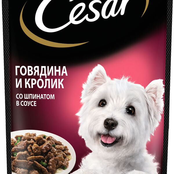 Влажный корм Cesar для взрослых собак, с говядиной, кроликом и шпинатом в соусе 85г