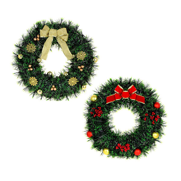 Сноу бум гирлянда эл. нитка росы на декоративном венке 38см, пост.свечение, 2xаа, 2 цвета в ассортименте