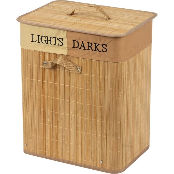 Корзина для белья Рыжий кот, 2 секции, бамбук, 40х30х50 см