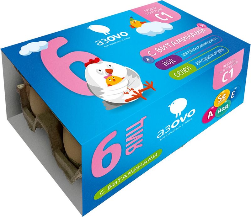 

Яйцо АзОVО куриное пищевое столовое С1 6 шт. 360 г