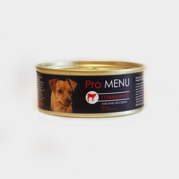 Корм влажный PRO MENU для взрослых собак, мясное ассорти с говядиной, 100 г