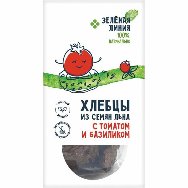 Хлебцы Зелёная Линия из семян льна с томатом и базиликом 60г