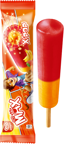 Мороженое Max X-Pop Клубника-Банан со взрывной карамелью, эскимо