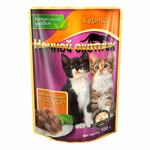 Ночной охотник пауч для котят (кусочки в соусе) Курица