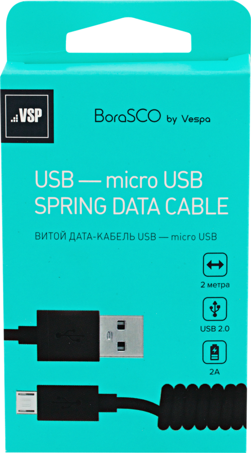 

Кабель BORASCO Usb – micro-USB витой черный, 2м