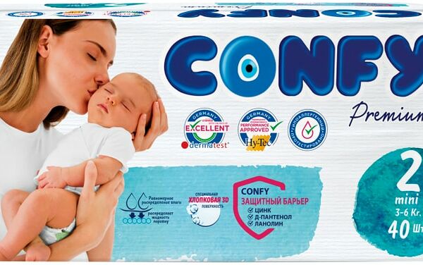 Подгузники Confy Premium Размер 2 3-6кг 40шт