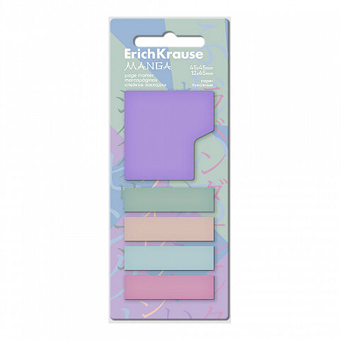 Клейкие закладки бумажные ErichKrause Manga 4X12X45 мм 1X45X45 мм 100 листов 5 цветов