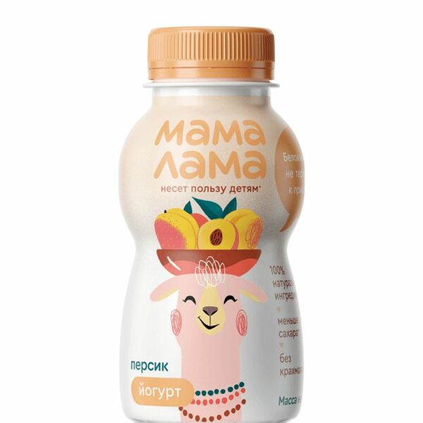 Йогурт Мама Лама персик для детей старше 3 лет 2.5%, 200г