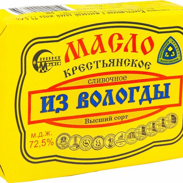 Масло сливочное Вологодское Крестьянское из Вологды 72.5%, 180г