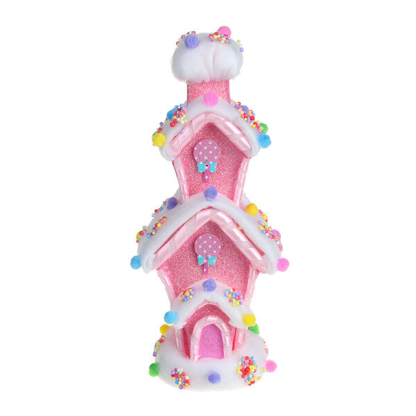 Сноу бум декор в виде конфетного домика, с глиттером и помпонами, 12,5x10,5x26,5 см, цвет розовый