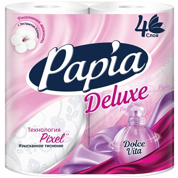 Бумага туалетная Papia Deluxe Дольче вита 4 слоя, 4шт