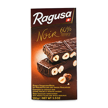 Шоколад Ragusa Noir горький с трюфельной начинкой и целыми лесными орехами