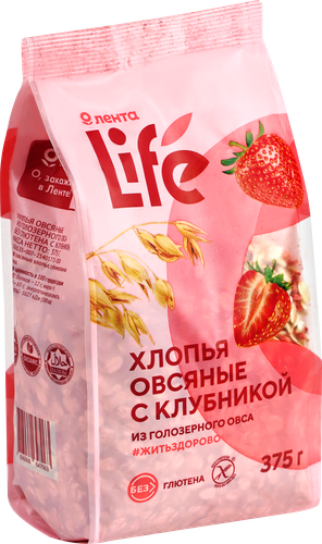 

Хлопья овсяные безглютеновые ЛЕНТА ECO с клубникой, из голозерного овса