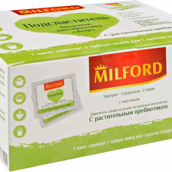 Подсластитель Milford Эритрит-сукралоза-стевия с инулином, 50 шт. × 1 г