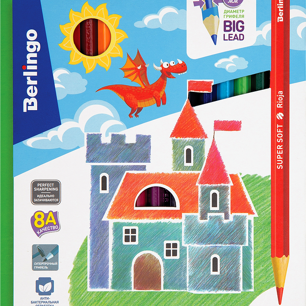 Карандаши цветные BERLINGO SuperSoft. Замки 18 цветов Арт. SS00118