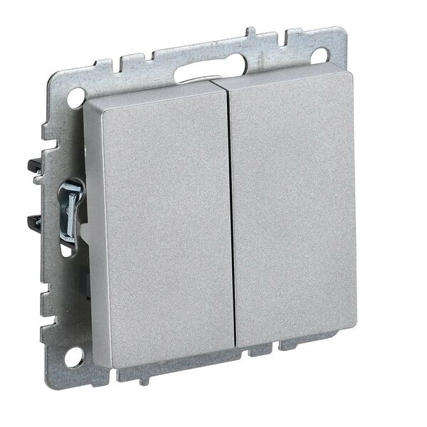 Выключатель двухклавишный IEK Brite, 10А, алюминий