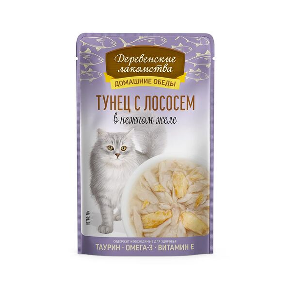 Корм для кошек Деревенские лакомства тунец с лососем в нежном желе