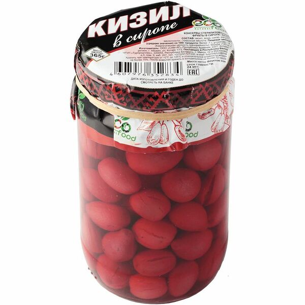 Фрукты EcoFood кизил в сиропе, 365г