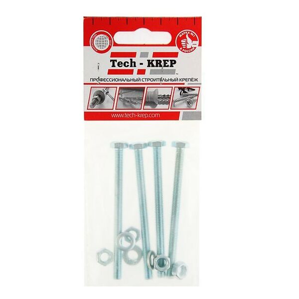 Болт DIN 933 М 6х80 мм, гайка, шайба TECH-KREP, шестигранный, 4шт