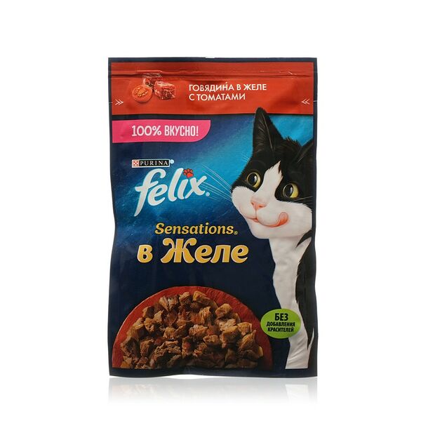 Влажный корм для кошек Felix Sensations с говядиной в желе с томатами 75 г