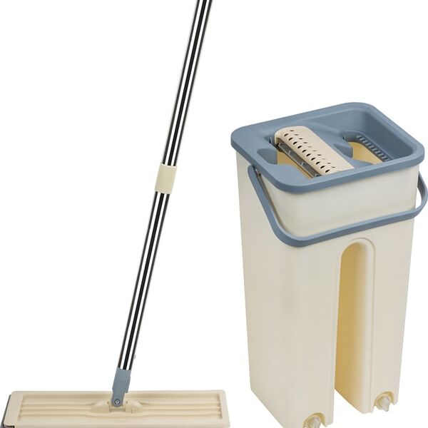 Швабра для пола Рыжий кот Clean hands beige с насадкой из микрофибры и ведром
