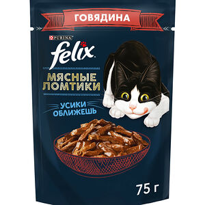 Корм консервированный FELIX Мясные Ломтики полнорационный для взрослых кошек, с говядиной 75г
