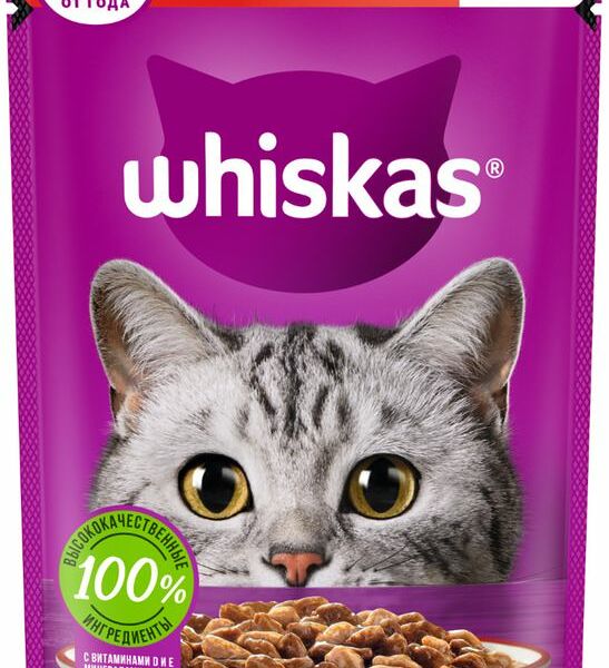Корм влажный Whiskas Говядина и ягненок рагу для взрослых кошек 75г
