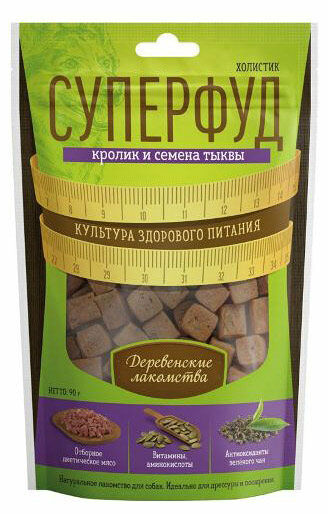 Лакомство для собак Деревенские лакомства Суперфуд Кролик и семена тыквы 90 г