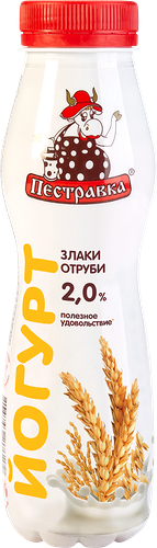 Йогурт питьевой Пестравка со злаками и отрубями 2%, без змж