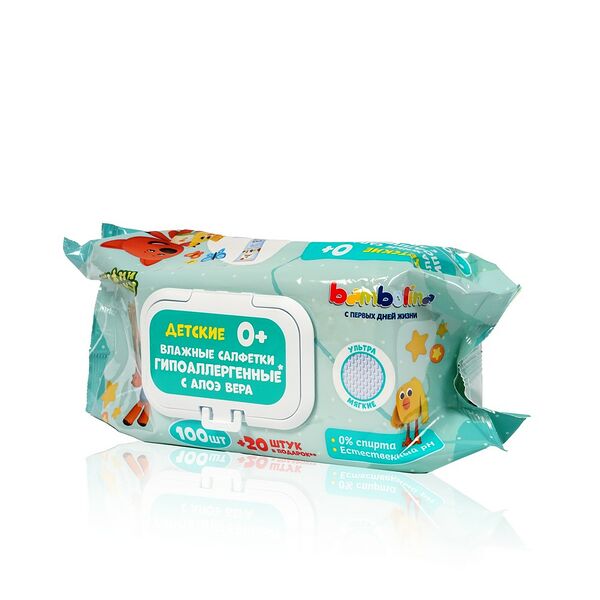 Детские влажные салфетки Bambolina Ми-ми-мишки с алоэ вера 0+ 120 шт.