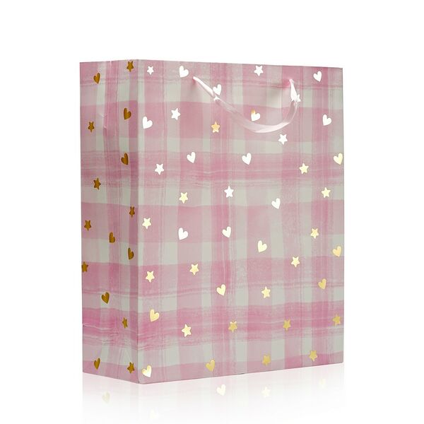 Пакет подарочный Уppa розовый с золотыми сердечками, 26x32x10 см