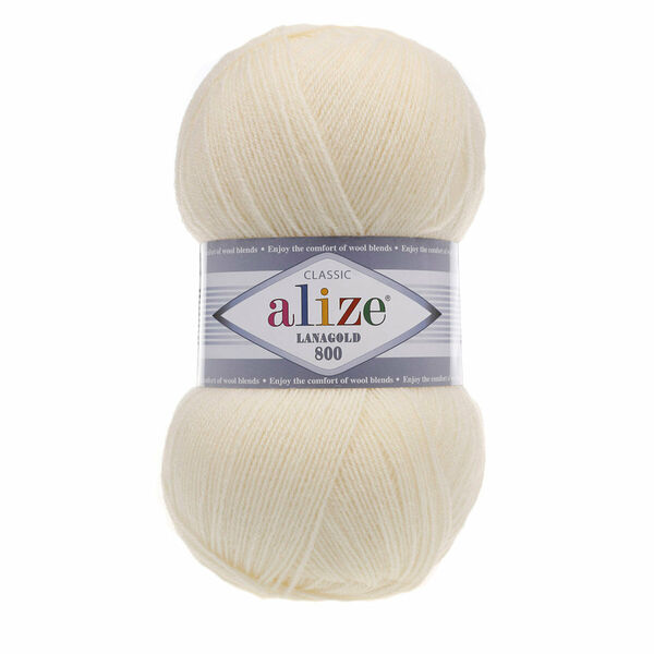 Пряжа ALIZE 'Lanagold 800' 100гр.,730м (49%шерсть, 51%акрил)(01 кремовый)