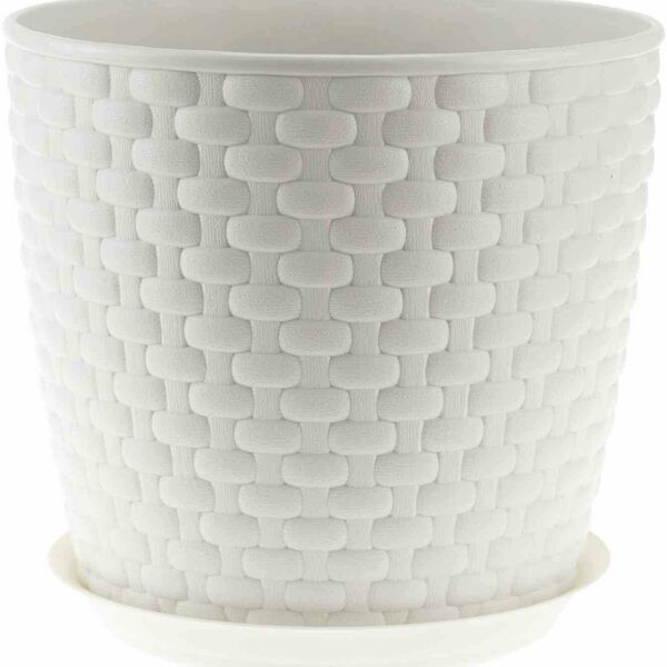 Кашпо Ротанг цвет белый с поддоном 180мм 3л ТМ Idea (Айдиа)