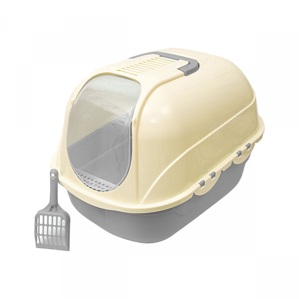 Туалет-домик для кошек ZooOne закрытый с порогом и совком, серо-голубой 53х41х42 cм