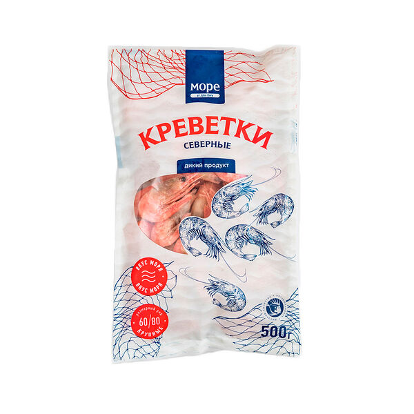 Креветка водн б/п северная 60/80 с/г в панцире вар-мор Море фас 0,5кг
