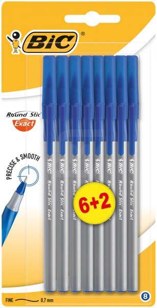 

Набор шариковых ручек Bic Round Stic Exact 0,7мм синяя, 6шт + 2шт в подарок
