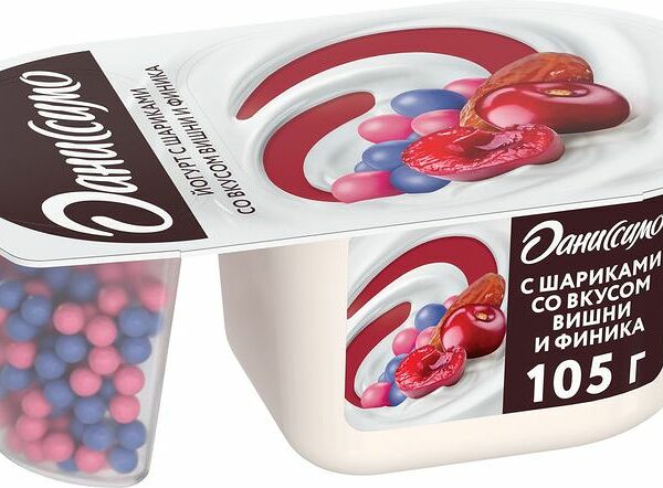 Йогурт Даниссимо с шариками со вкусом Вишни и финика 6,9%